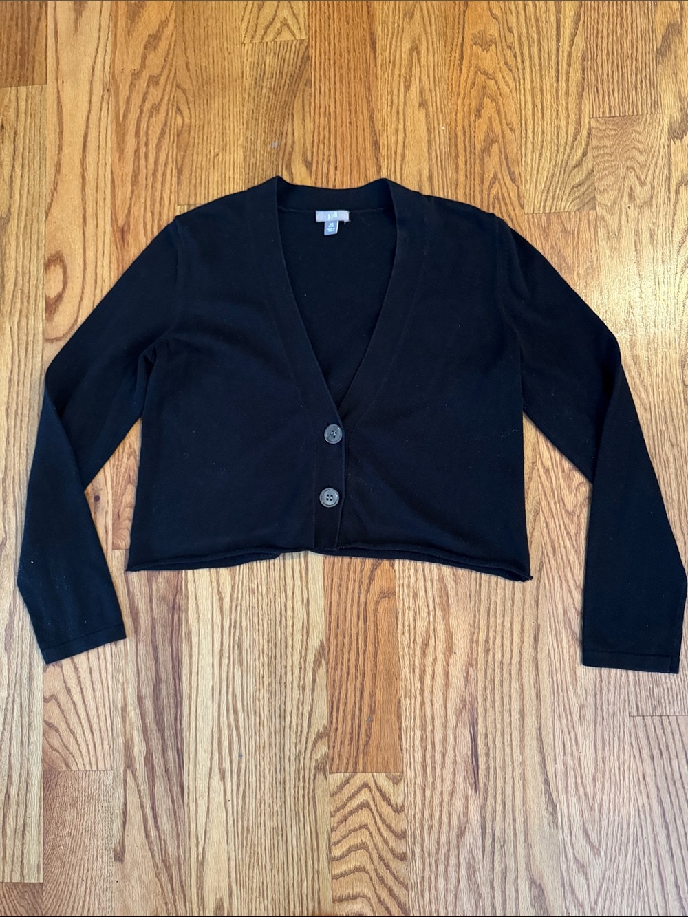 J. Jill Black Cropped V-Neck Two-Button Cardigan